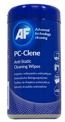 A general purpose tub of impregnated, anti-static cleaning wipes can be used on all glass and plastic surfaces of pc and office equipment. Compatible with office and home working environments. Convenient re sealable tub locks in the freshness of the wipes for future use. For best results use alongside AF Safetiss to polish surface after cleaning. Tub of 100 wipes.