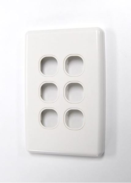 AMDEX Switch Plate ONLY. 6 Gang WPC Series Wall Face Full Cover Plate. (Accepts Clipsal Style Mechs)