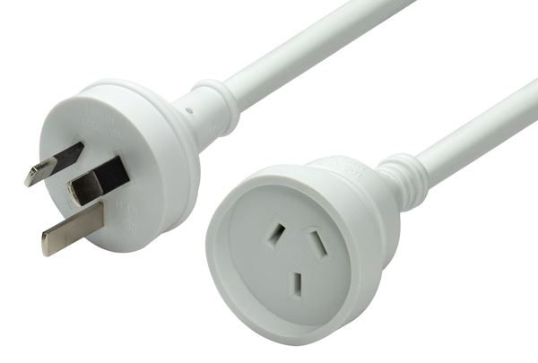 DYNAMIX 3M 240v 10A Standard Duty Power Extension Lead (3 Core 1.0mm). White Colour