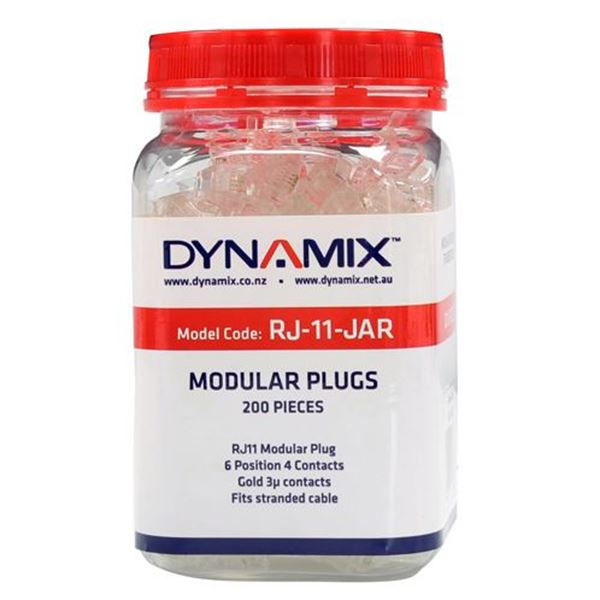DYNAMIX RJ11 Plug 200pc Jar, 6P4C Modular Plug. 3 micron.