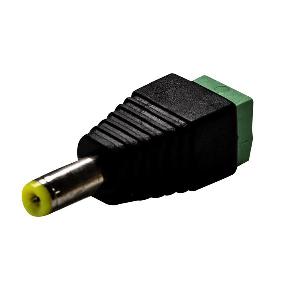DYNAMIX DC Jack Adaptor with Polarity Marked on Connector. 2.1mm Male. Two Screw Block Terminals for Positive & Negative. Suits both DC and AC.
