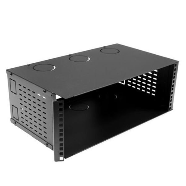 DYNAMIX 4U 300mm Deep 19'' Fully Enclosed Hinged Wall Mount Bracket. Includes Lid & Base Panels. Incorporates Side Venting & Rear Entry Plus Knock Outs on Top, Bottom & Sides. Black Colour