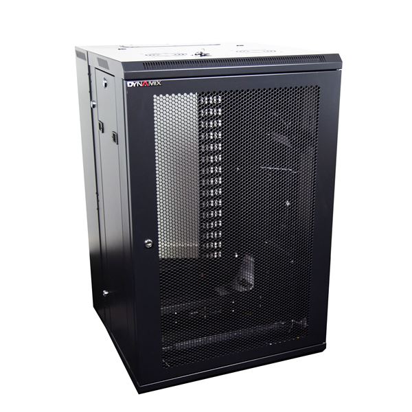 DYNAMIX 12RU 700mm Deep Universal Swing Mount Wall Cabinet. 200mm Removable Backmount. Supplied with Rear Vertical Cable Tray, 6 Way PDU and 10 Cage Nuts. Mesh Front Door. Black Colour