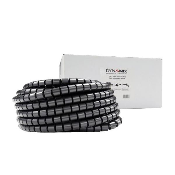 DYNAMIX 20mx20mm Easy Wrap - Cable Management Solution, Bulk Packed, Colour Black. Applicator tool included