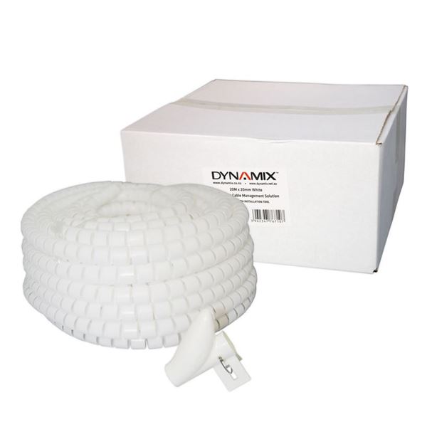 DYNAMIX 20mx20mm Easy Wrap - Cable Management Solution, Bulk Packed, Colour White