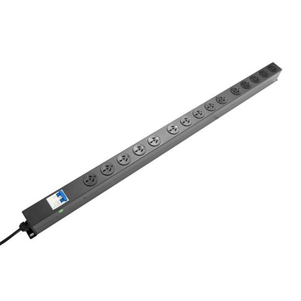 DYNAMIX 15 Outlet Vertical Power Rail (10A) with 6kA C-Curve MCB Circuit Breaker, on/off switch & 2m Power Cord with 10A 3 Pin Plug. Vertical Height 1010mm. Colour Black