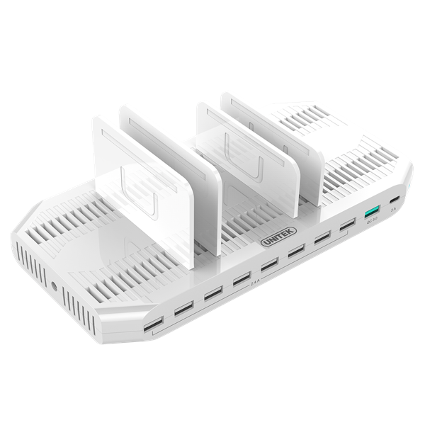 UNITEK 10-Port USB Smart Charging Station. (9 Port 2.4A USB-A + 1x Port QC 3.0 USB-A) Max Power: 160W Rapid charging. Over-charge, over voltage, over heating and short circuit protection.