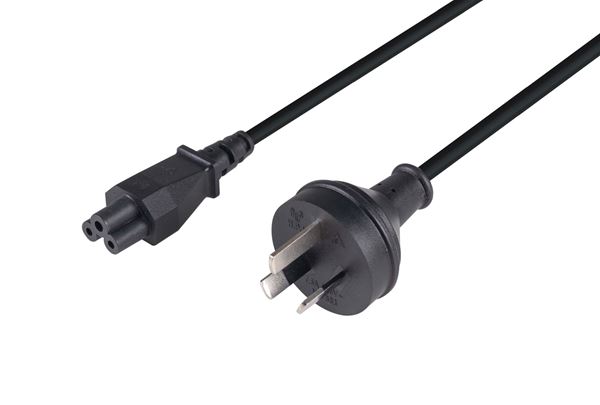 DYNAMIX 5M 3-Pin to C5 Clover Shaped Female Connector 7.5A. SAA approved Power Cord. 0.75mm copper core. BLACK Colour.