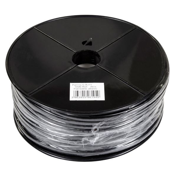 DYNAMIX 100m Roll 6-Wire Flat Cable 28 AWG, Black colour