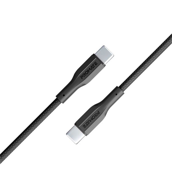 PROMATE 1M USB-C to USB-C Super Flexible Cable. Supports 2A Charging & 480Mbps Data Transfer. Black Colour.