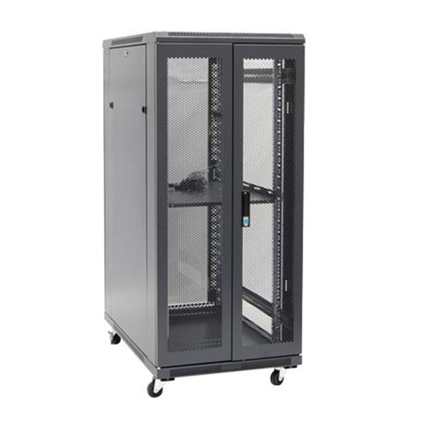 DYNAMIX 27RU Server Cabinet 900mm Deep (600 x 900 x 1410mm) Includes 1x Fixed Shelf, 4x Fans, 25x Cage Nuts, 4x Castors & 4x Level Feet. 1000kg static load Glass front door mesh rear door. 6-Way PDU installed