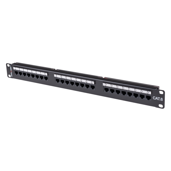 DYNAMIX 24 Port 19'' Cat6 UTP Patch Panel with plastic labelling kit. T568A & T568B Wiring. 1RU. 110x Terminations.