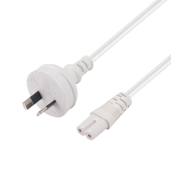 DYNAMIX 2M 2-Pin plug to C7 Figure 8 connector. 7.5A. SAA approved power cord. 0.75mm copper core. WHITE Colour.