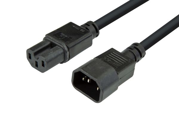 DYNAMIX 1M IEC C14 to Notched C15 10A SAA  Approved Power Extension Cable. 1.0mm copper core. Black Colour.