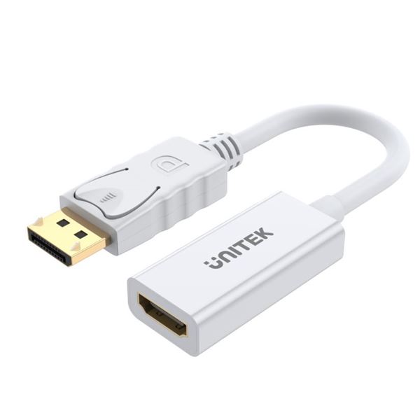UNITEK 4K 30Hz DisplayPort to HDMI 1.4 Adapter with 20cm Cable. Supports 4K Ultra HD Resolution. Plug & Play. White Colour