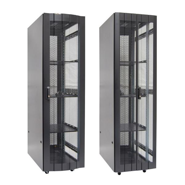 DYNAMIX 42RU Server Cabinet 1000mm Deep (600x1000x2081mm) FLAT PACK 3x shelves, 4x fans, 25x cage nuts, 4x castors, 4x levelling feet Single front & bifold rear mesh doors. 6-Way PDU installed. Black