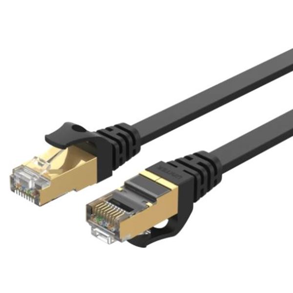 UNITEK 5m CAT 7 Black Flat SSTP 32AWG Patch Lead in PVC Jacket. 500MHz, Gold-plated Contacts with RJ45 (8P8C) Connectors Compatible with 10GBaseT.