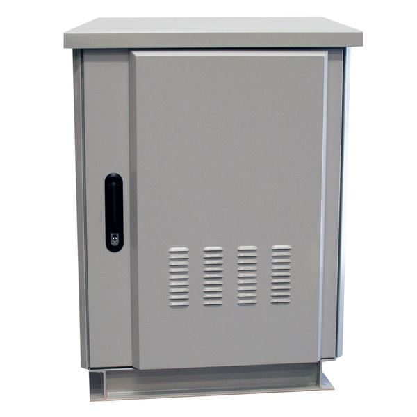 DYNAMIX 18RU Outdoor Freestanding Cabinet. (800x600x975mm) IP45 Rated, Angled Pivoting Rain Hood, Double 25mm Heating Protection, Includes 10x Cage Nuts, Weight 160.4 Kgs. Grey