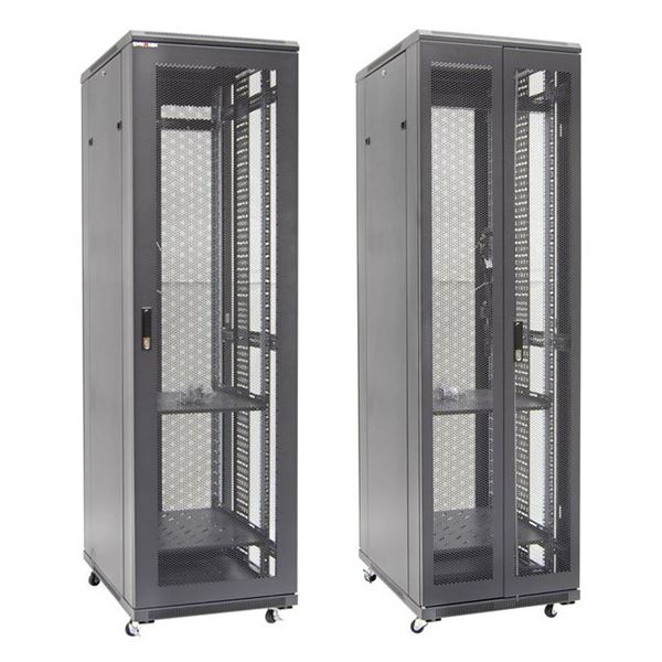 DYNAMIX 42RU Server Cabinet 1000mm Deep, Front Mesh Door, Rear mesh Double Doors, 2x 150mm Vertical Cable Trays 2x Fixed Shelves, 2x 6-Way PDU, bolt down kit, 25x cage nuts & 4x castors