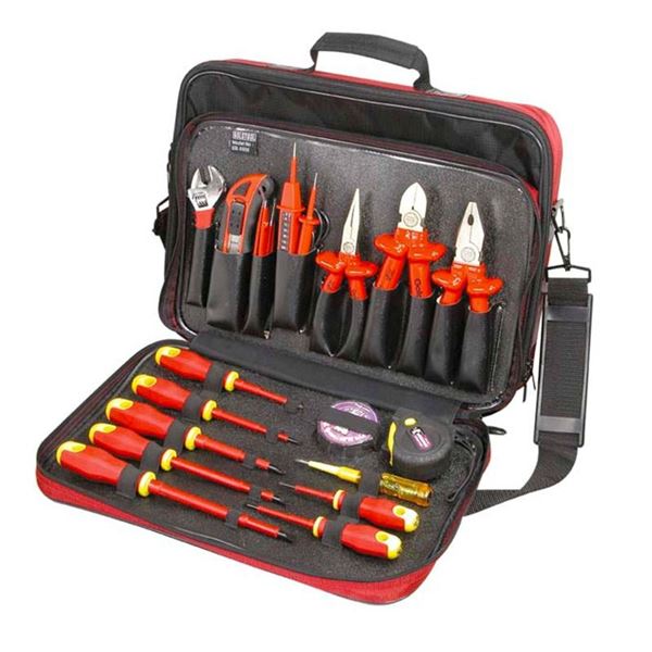 GOLDTOOL 18 Piece Electrician''s Repair Tool Kit. Includes Utility Knife, Insulation Tape, Long Nose Pliers,  Diagonal Pliers,  Voltage Tester Pen, Electrical Insulated Screwdriver & More