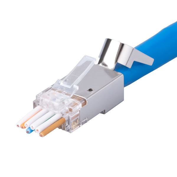 DYNAMIX Cat6/6A STP External Ground push through plug, 20pc pack. 2pc type with insert (orange), 3 prong, 50 u", for solid & Stranded cable, Max conductor size : 1.35mm.