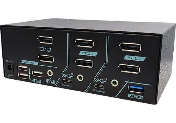 REXTRON 2 Ports Dual Monitor 8K DisplayPort 1.4 KVM Switch With USB 3.2 Gen 2, Audio, Hotkek Control For Gaming.