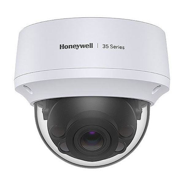 HONEYWELL 35 Series 8MP WDR IP Dome Camera. 2.7-13.5mm Motorized Focus Up to 40M IR. Rugged Outdoor IP66 Housing. IK10 Vandal Resistant PoE (IEEE 802.3af) or 12VDC. True WDR, 120dB Auto (ICR) / Colour