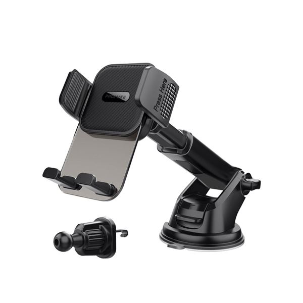 PROMATE Secure Smartphone Holder with Multiple Mounting Options. Secure Anti-slip. 2in1 Kit for Dashboard, Windshield & AC Vent. Extendable Arm.