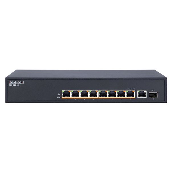 EDGECORE 10 Port Gigabit Unmanaged (1x SFP & 8xPoE) PoE Switch. Power Budget: 140W. Jumbo Frame and Auto MDI/MDIX. Includes Rackmounting Ears