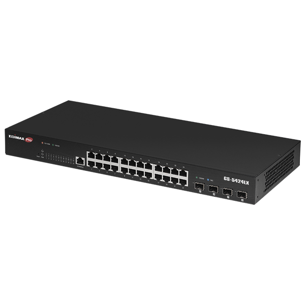 EDIMAX 28 Port Gigabit Web Smart Rack-mount Switch. 24 Gigabit Ethernet Ports and 4 10GbE SFP+ Uplink Ports. Supports 6KV Lightning Surge Protection. Rack-mount Kit Included.