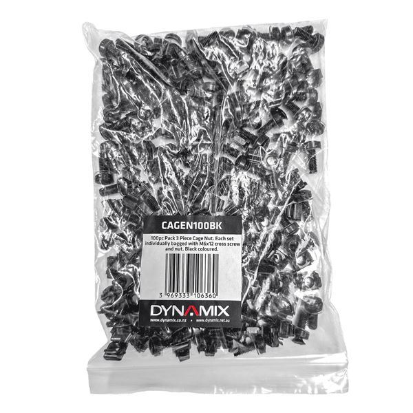 DYNAMIX 100pc Pack, 3 Piece Cage Nut, Black, M6, Supplied loose.