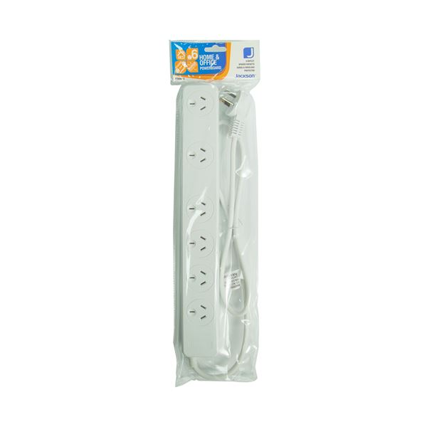 JACKSON 6-Way Powerboard Surge Protected with 2x double spaced Ports. 1m Power cord, Surge & Overload protected (Energy Absorption Rating  175J)