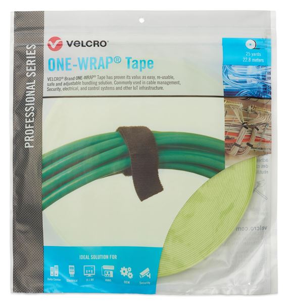 VELCRO One-Wrap Cable Tie. 12.5mm x 22.8m. Designed for easy cable management. Improve airflow, energy & decrease costs. Continuous roll. Easy cut to size. Green colour