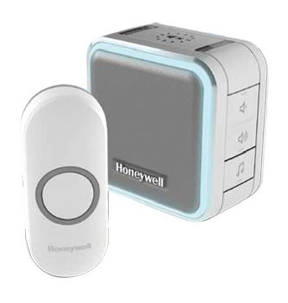 HONEYWELL Wireless Series 5 Portable Doorbell with Halo Light and Push Button. 6x Selectable Colours. 150m Wireless Range, Sleep Mode, 84dB Volume, Grey Colour