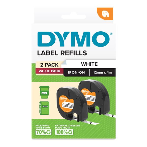 Dymo LetraTag Iron-On Tape 12mm x 2M 2 Pack