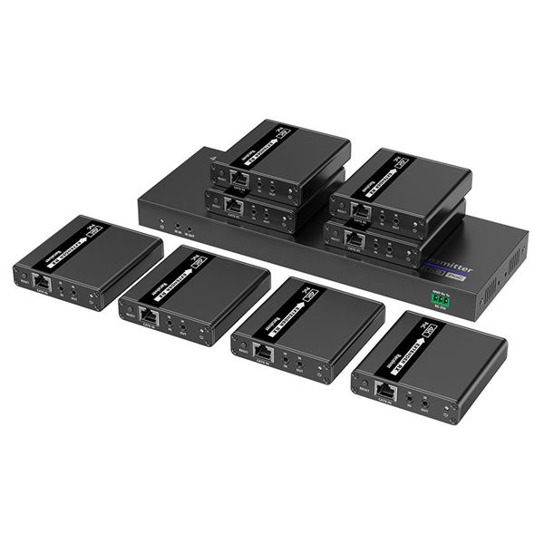 LENKENG 1-In-8-Out 4K@30Hz HDMI Extender. 1x HDMI in & 8x RJ45 out. Compatible with CAT6/6a/7 Cables, Transmit up to 70m, Plug & Play, Wall-mountable, Supports EDID, Includes 1x Transmitter & 8x Rx.