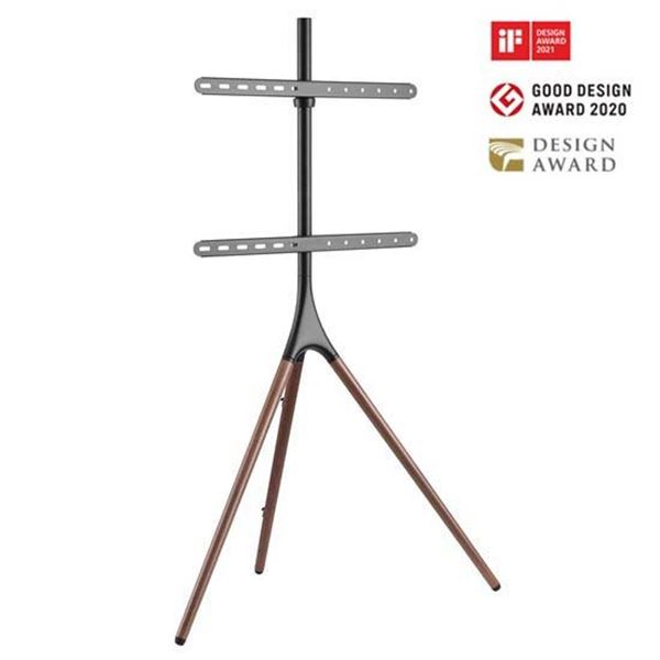 BRATECK 45-65" Artistic Easel Studio TV Floor Stand. Includes Anti-slip Rubber Pads. Weight Capacity up to 32kgs. Easy Snap Lock. Built-in Cable Management. Colour: Matte Black & Walnut