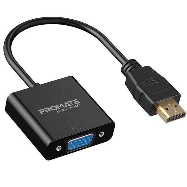 PROMATE HDMI (Male) to VGA (Female) Display Adaptor Kit. Supports up to 1920x1080@60Hz. Gold-Plated HDMI Connector. Supports both Windows & Mac. Black Colour.