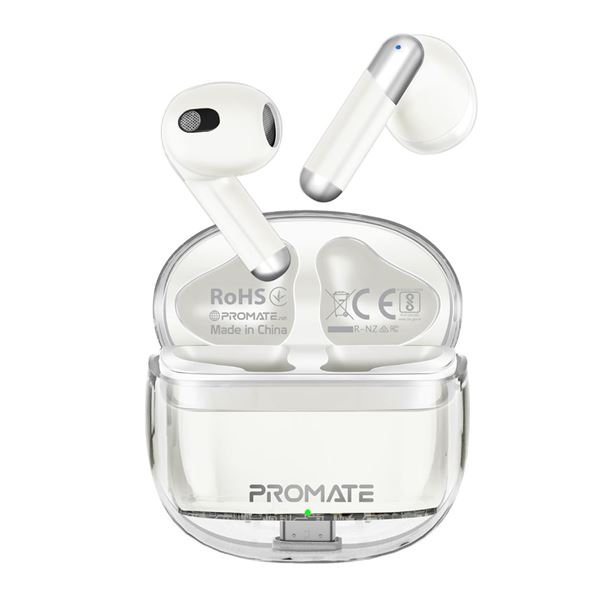 PROMATE In-Ear HD Bluetooth Earbud with Intellitouch & 300mAh Charging Case. Ergonomic Fit, up to 6-Hour Playback, 2x 40mAh Earphone Battery, Auto Pairing, White Colour