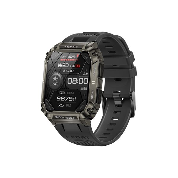 PROMATE IP67 Shock-Resist Smart Watch with Fitness Tracker & Bluetooth Calling. Large 1.95" Display. Up to 12 Days Battery Life. Heart Rate/Step/Sleep Tracker. Black Colour.