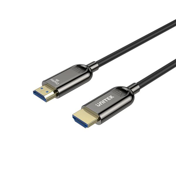 UNITEK 20M 8K HDMI Fiber Optic 2.1 Cable & Supports 48Gbps. Support Max Res up to 8K@60Hz & 4K@120Hz/144Hz, 24K Gold-plated Plug, Slim & Flexible, Alloy Housing, Black Colour.