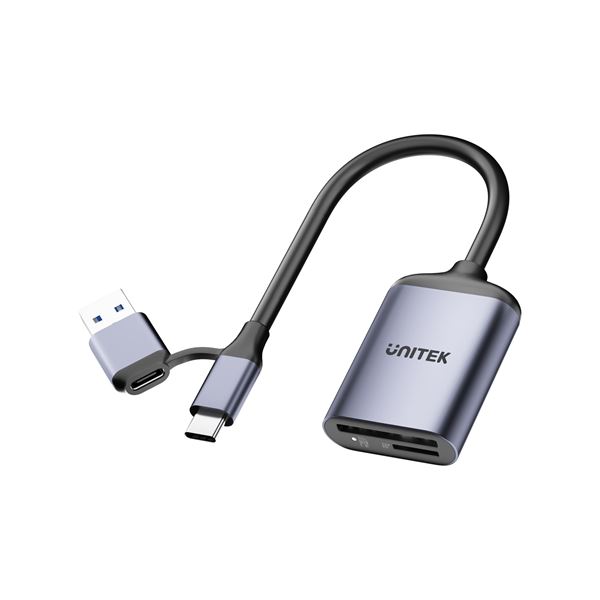 UNITEK 2-in-1 USB-C/A SD4.0 Card Reader. Simultaneously Reads/Writes SD/Micro SD Card, Dual Card Slot, High-Speed Data Transfer, Plug & Play, LED Indicator.