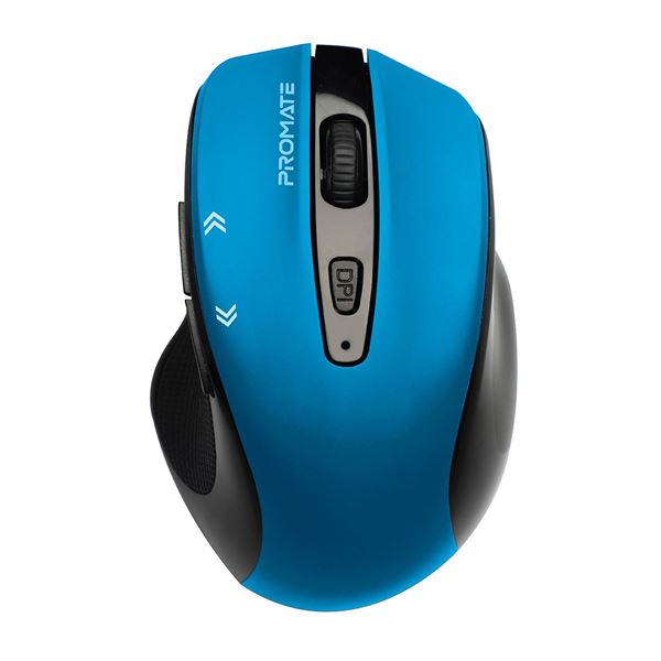 PROMATE EZGrip Ergonomic Wireless Mouse with Quick Forward/Back Buttons. 800/1200/1600Dpi, 10m Working Range, Easy Plug & Play, 1x AA Battery, Nano Reciever, Compatible with Mac & PC. Blue