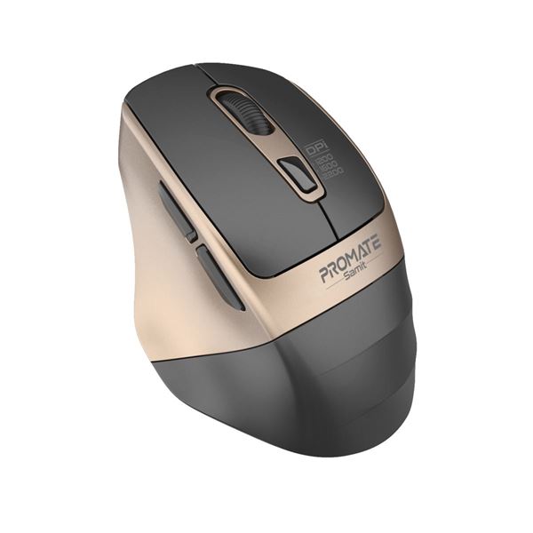 PROMATE Ergonomic Silent Click Wireless Mouse with up to 2200 DPI. 10m Working Range. Plug & Play. Supports 1200/1600/2200 DPI High Precision. Amidextrous Design. Gold Colour.