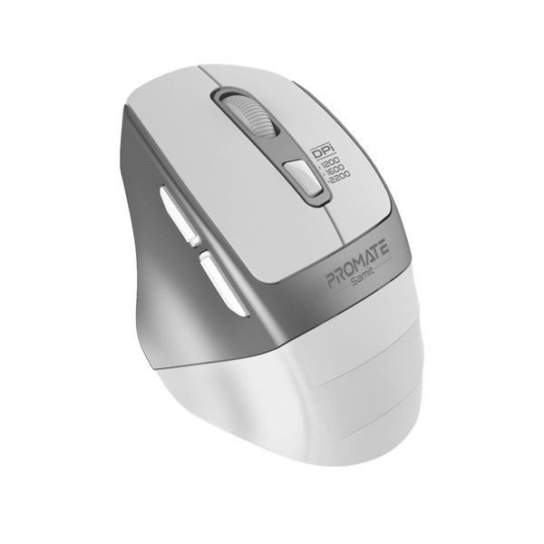 PROMATE Ergonomic Silent Click Wireless Mouse with up to 2200 DPI. 10m Working Range. Plug & Play. Supports 1200/1600/2200 DPI High Precision. Amidextrous Design. White Colour.