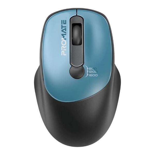 PROMATE EZGrip Ambidextrous Ergonomic Wireless Mouse. 800/1200/1600Dpi, Easy Plug & Play, Up to 6 Millon Keystrokes, Lag-free, Long Life Battery with Low Power Consumption. Blue Colour
