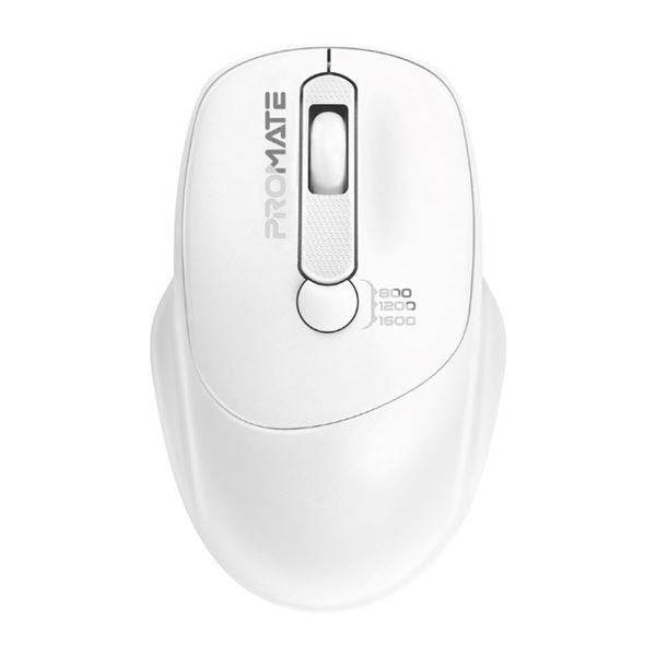 PROMATE EZGrip Ambidextrous Ergonomic Wireless Mouse. 800/1200/1600Dpi, Easy Plug & Play, Up to 6 Millon Keystrokes, Lag-free, Long Life Battery with Low Power Consumption. White Colour