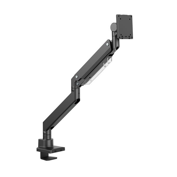 BRATECK 17-57" Heavy-Duty Gas Spring Single Monitor Desk Mount Arm Bracket. Supports Monitors up to 27kgs, Detachable VESA Plate, Includes VESA Adapters, Clamp or Grommet Instal. Black Colour.