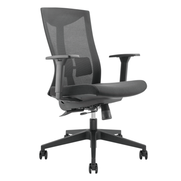 BRATECK Office Chair with Ergonomic & Breathable Mesh Back. Pneumatic Seat-Height Adjustment. Adjustable Tilt-back, Lumbar Cushion. PU Hooded Casters. Seat Adjust. Black Colour.