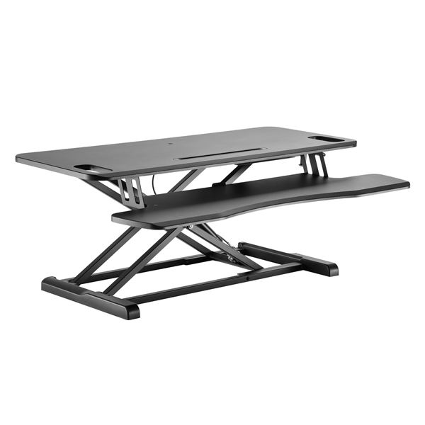 BRATECK Gas-Spring Scissor Lift Desktop Sit-Stand Workstation. Height Adjustable 110-505mm Work Surface Size 950x400mm (LxW). Work Surface Weight Cap. 15kgs. Black Colour.